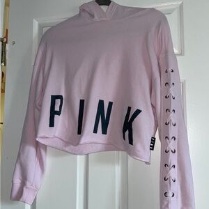 PINK Victoria's Secret Light Pink Lace-Up Sleeve Hoodie